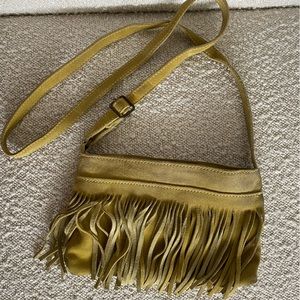 Yellow Suede Fringe Crossbody Bag